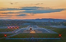 plane leaving at dusk