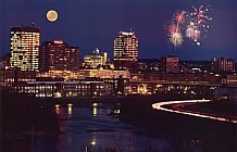 Manchester Night Skyline With Fireworks